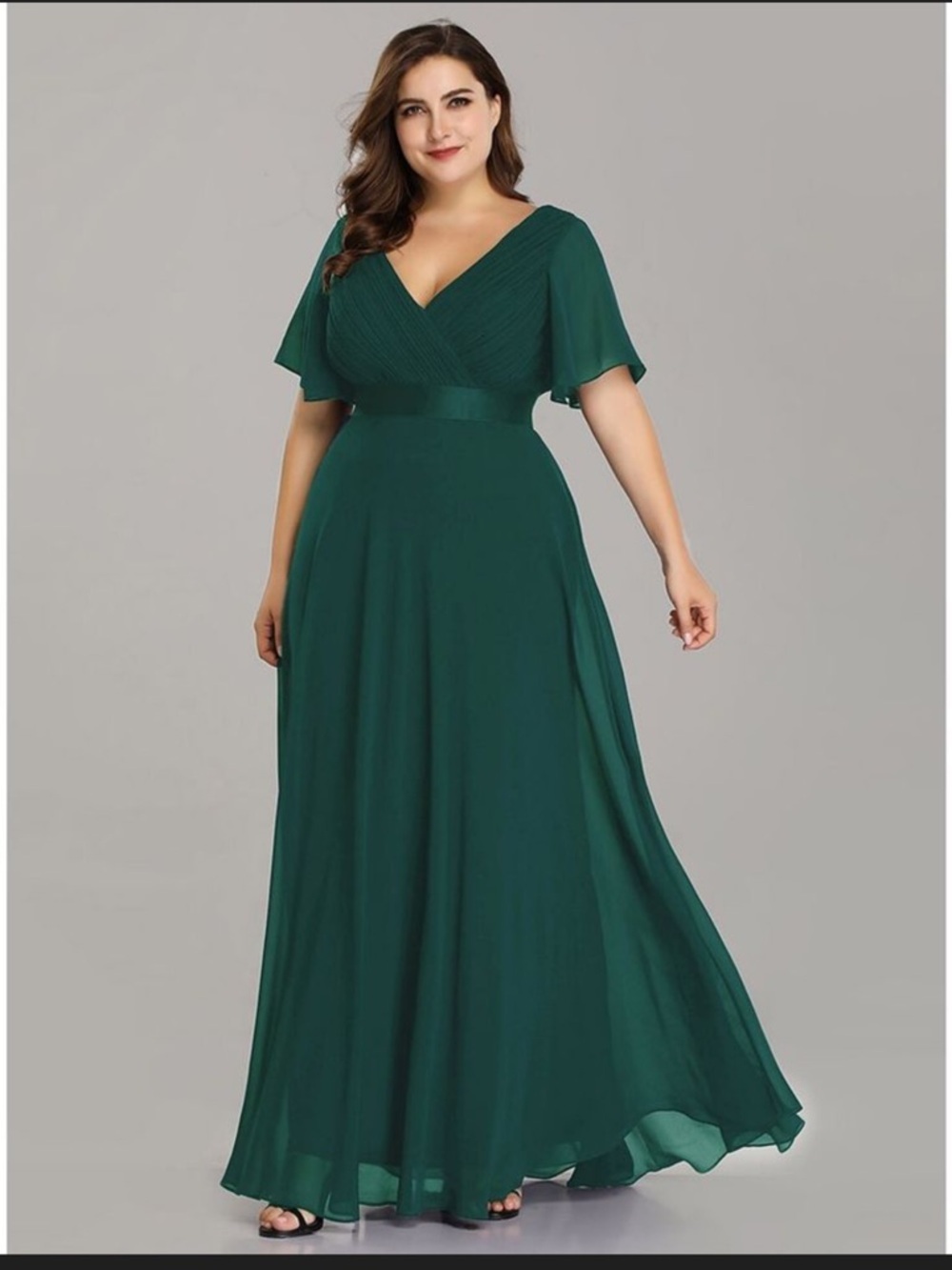 Ever Pretty Forest Green Plus-Size V-Neck Maxi Dress
